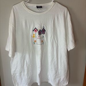 Vintage White Cat and Birdhouses Embroidered Design
